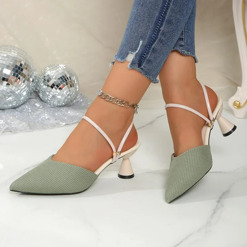 

Elegant/comfortable Two-wear Sexy Banquet High Heels Summer New Casual/fashionable Pointed Toe Slim Heels Baotou Party Slippers