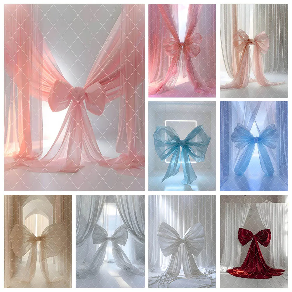 

Mehofond Photography Backdrop Bowknot Princess Birthday Maternity Portrait Wedding Dreamy Curtain Bows Decor Photo Background