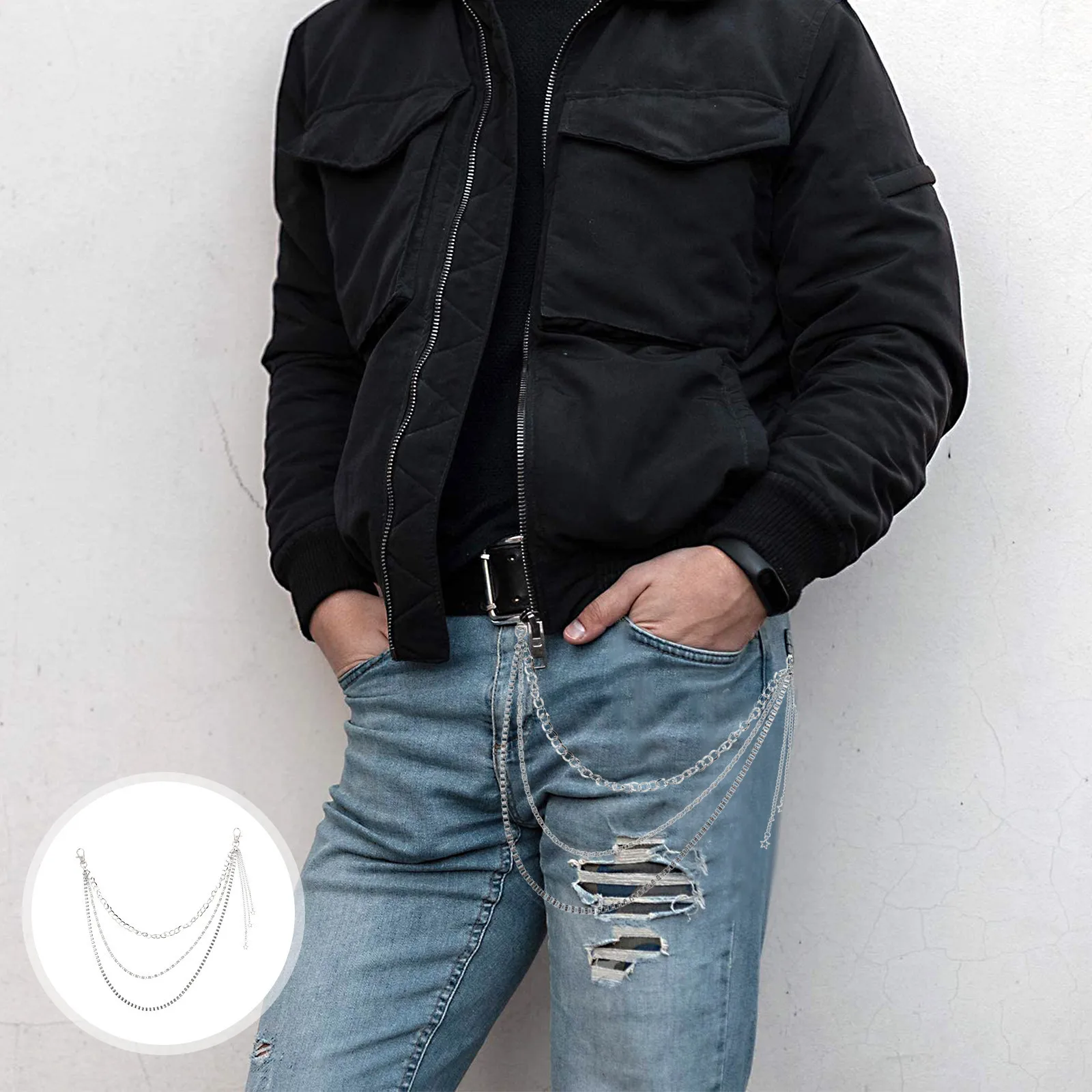 قطعتان من سلسلة الخصر الإبداعية متعددة الطبقات لبنطلون الجينز فاسق للارتداء وضبط تصميم قلادة فريد للرجال #2