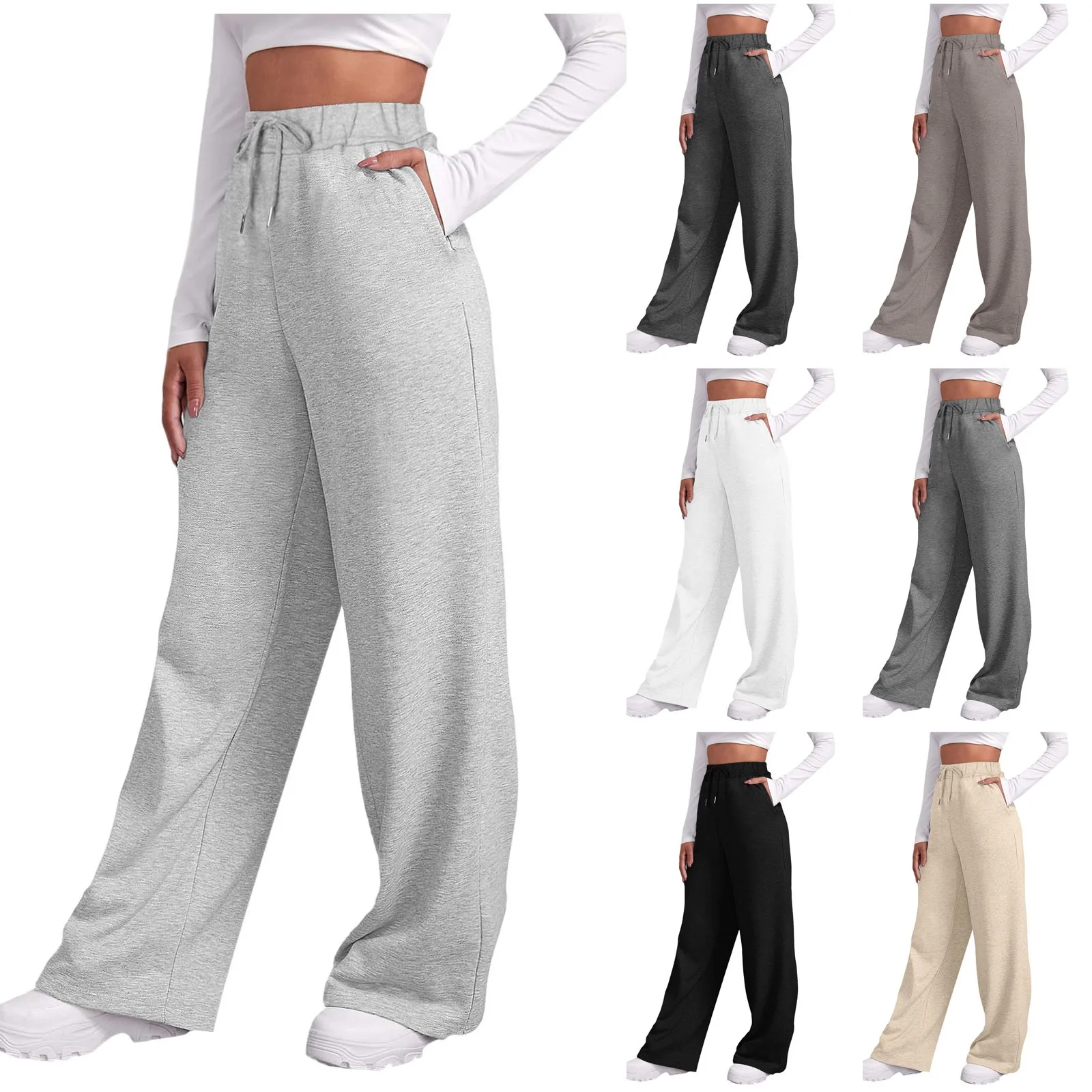 

Wide Leg Pants For Women Fleece Lined Sweatpants Straight Pants Bottom All-Math Plain Fitness Joggers Pants Travel Basic