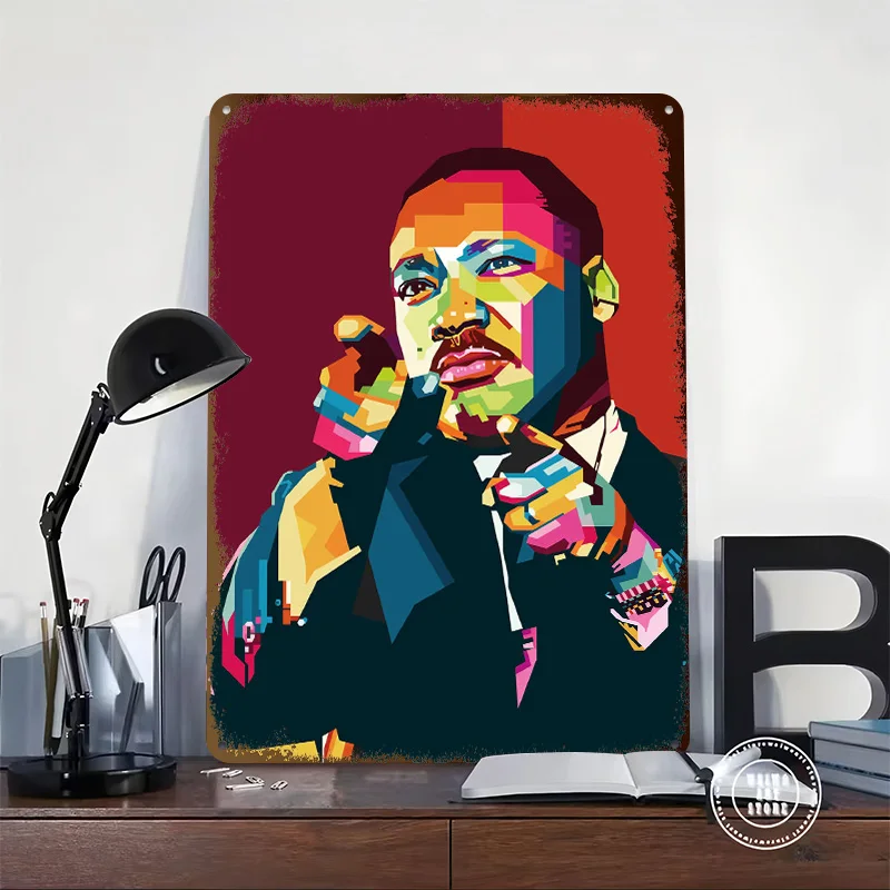 Martin Luther King Jr. Pop Art Portrait Personalized 3D Textured Metal Poster Wall Art Tinplate Sign for Decoration Room Bedroom