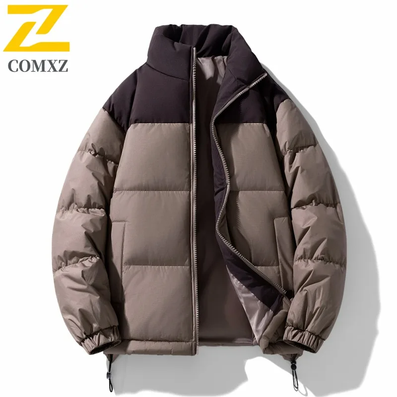 Winter Outdoor Color Block Down Jacket Unisex Stand Collar Splice Design Thickened Warm Coat Windproof Water Streetwear Parka
