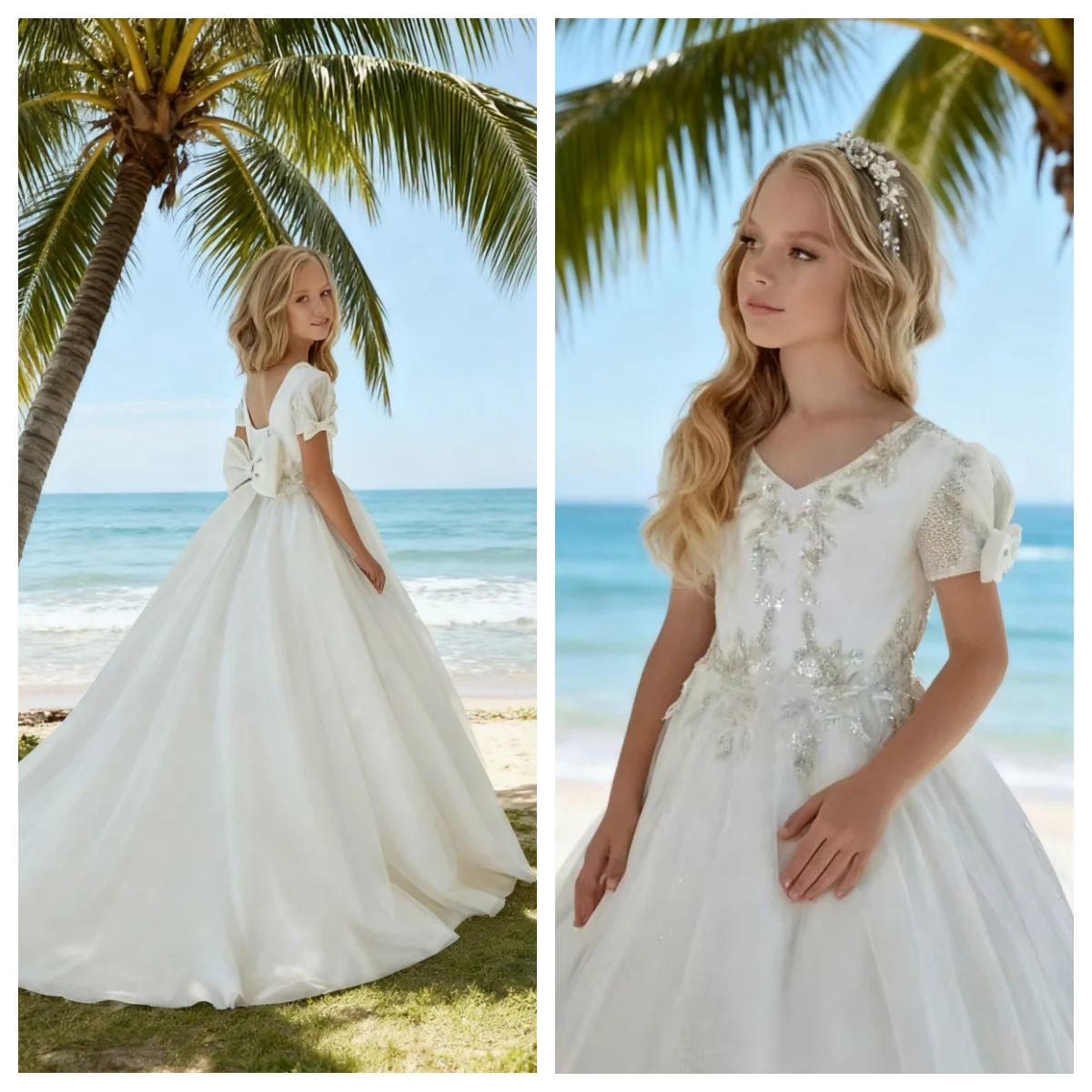 

Exquisite Applique Flower Gril Dress Quality White Tulle Fluffy Short Sleeves Kids Ball Birthday Party Ball Gowns