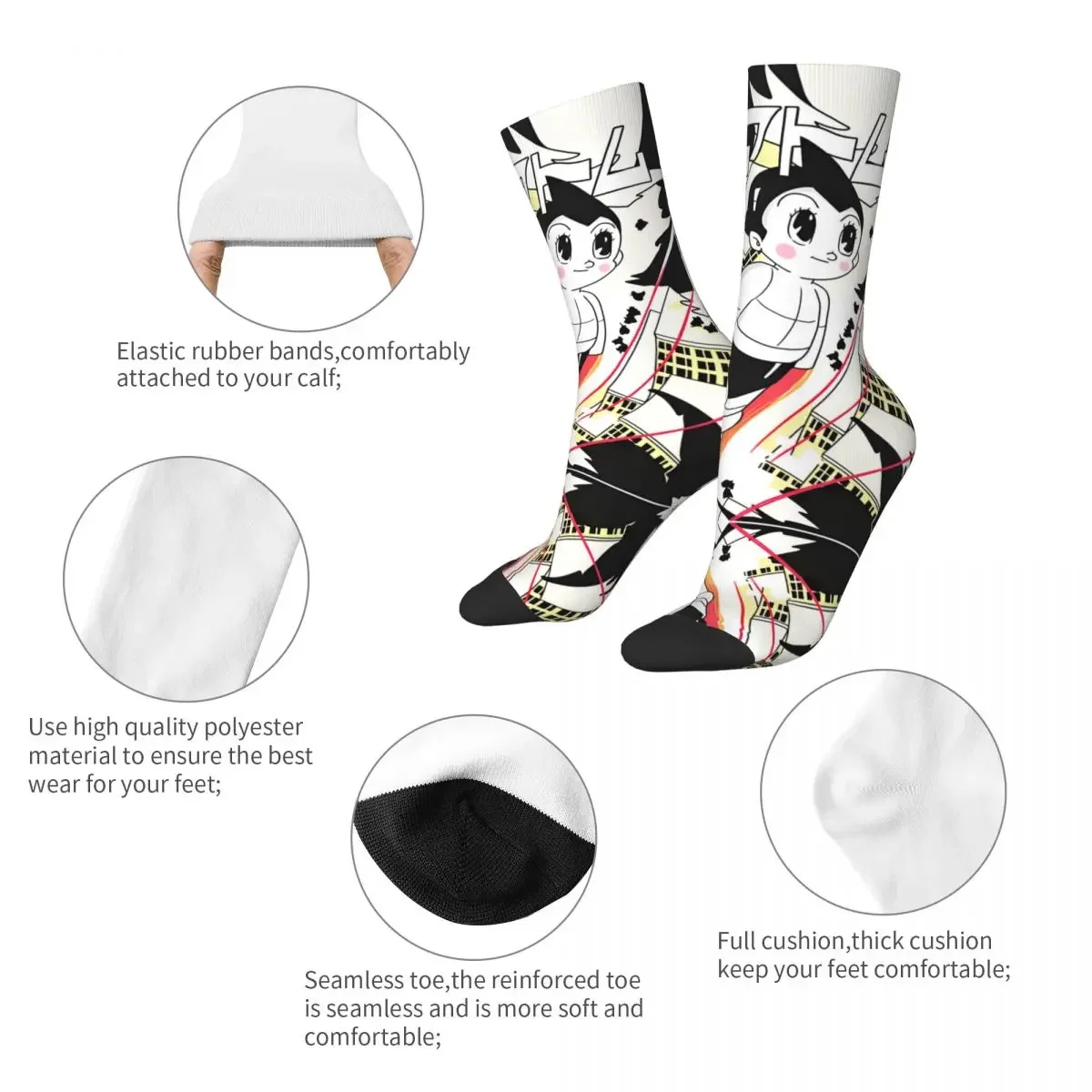 Crazy Design ASTROBOY Sports Socks Astro Boy Y2K Anime Polyester Middle Tube Socks for Unisex Breathable