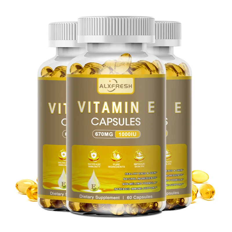 Alxfresh Vitamin E 670 mg (1000 IU) - Natural Dietary Supplement Antioxidant, Skin, Immune System Support, Gluten Free, Vegen