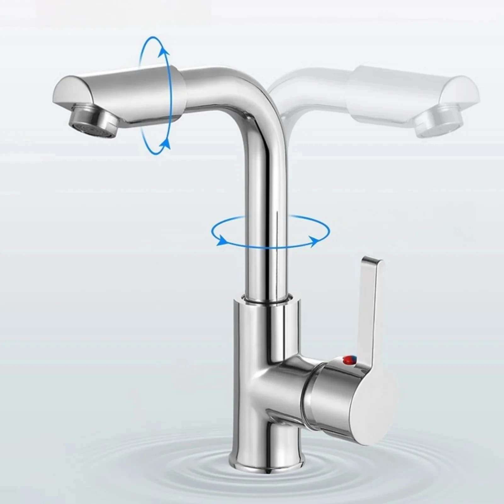 

360 Degree Rotation Bathroom Faucet Hot and Cold Water Deck Mounted Chrome Single Hole Single Handel Water Tap Mixer for Kitchen