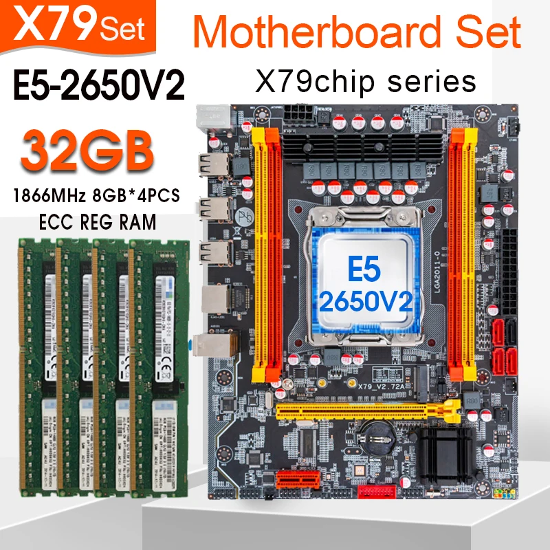 X79-V2  LGA2011 Kit With E5 2650V2 CPU And 4PCs DDR3 8GB ECC RAM Dual Channel  Motherboard USB 2.0  Motherboard