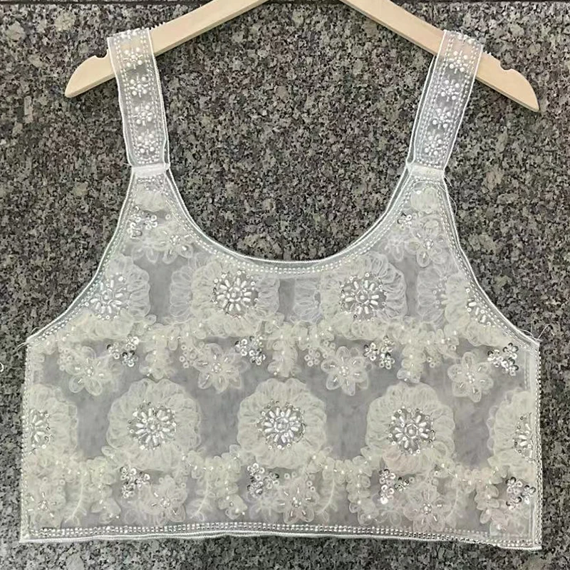 2026 New Glitter  Summer Women Tank Top Loose Sleeveless Round Neck Embroidery Camis Floral Lace Beaded Fashion Vest