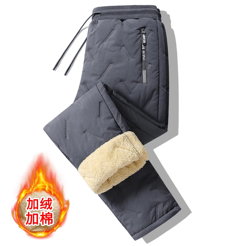 Tasche con zip invernali Addensare Pantaloni sportivi in pile Pantaloni da uomo Nero Grigio Imbottiture in cotone Pantaloni caldi Pantaloni termici