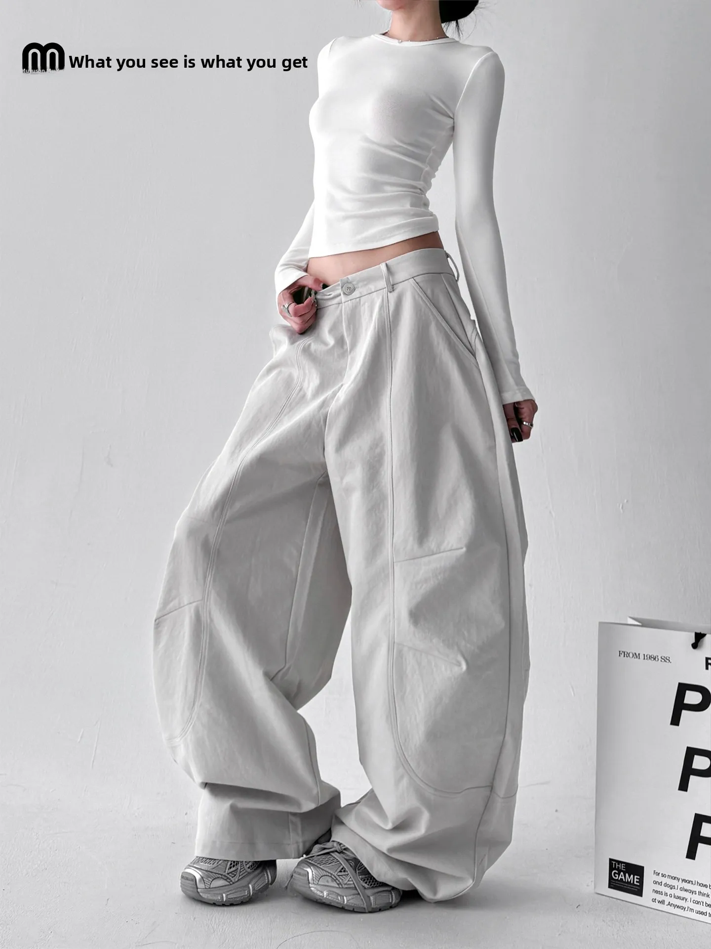 

Женские свободные повседневные брюки с изогнутым кроем, высокой талией и широкими штанинами, в уличном стиле, для студентов, модные, рабочая одежда, весна-осень 2025