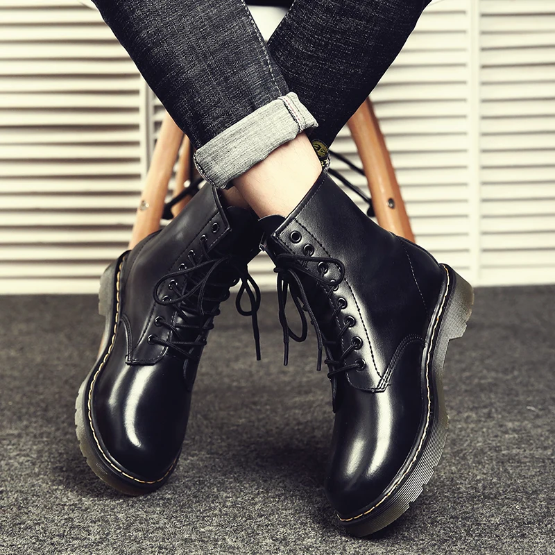 Leather Shoes For Women And Men Chelsea Boots Black Sneakers Outdoor Fashion High Top Punk Shoe Casual Street Mid-Calf Goth Boot