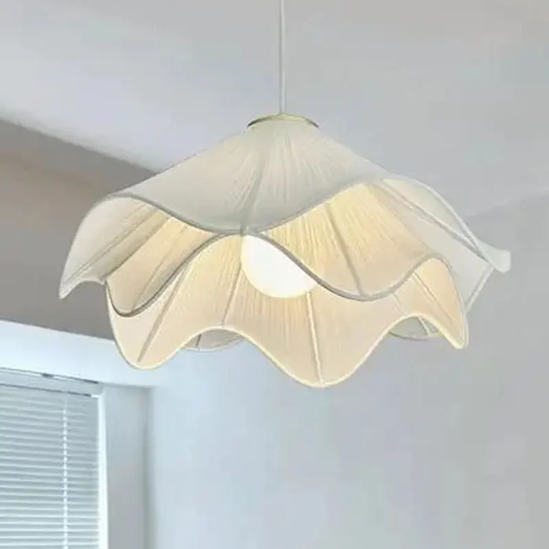 

French Art Pleated Fabric Petal Chandeliers Nordic Ins Cream Style Simple Cozy Living Bedroom Nordic Home Decor Pendant Lights