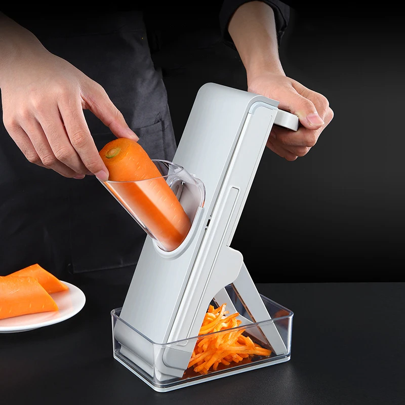 Multifunctional Vegetable Cutter Safety Slicer Manual Veggie Julienne Kitchen Chopping Artifact with Container Replaceable Blade