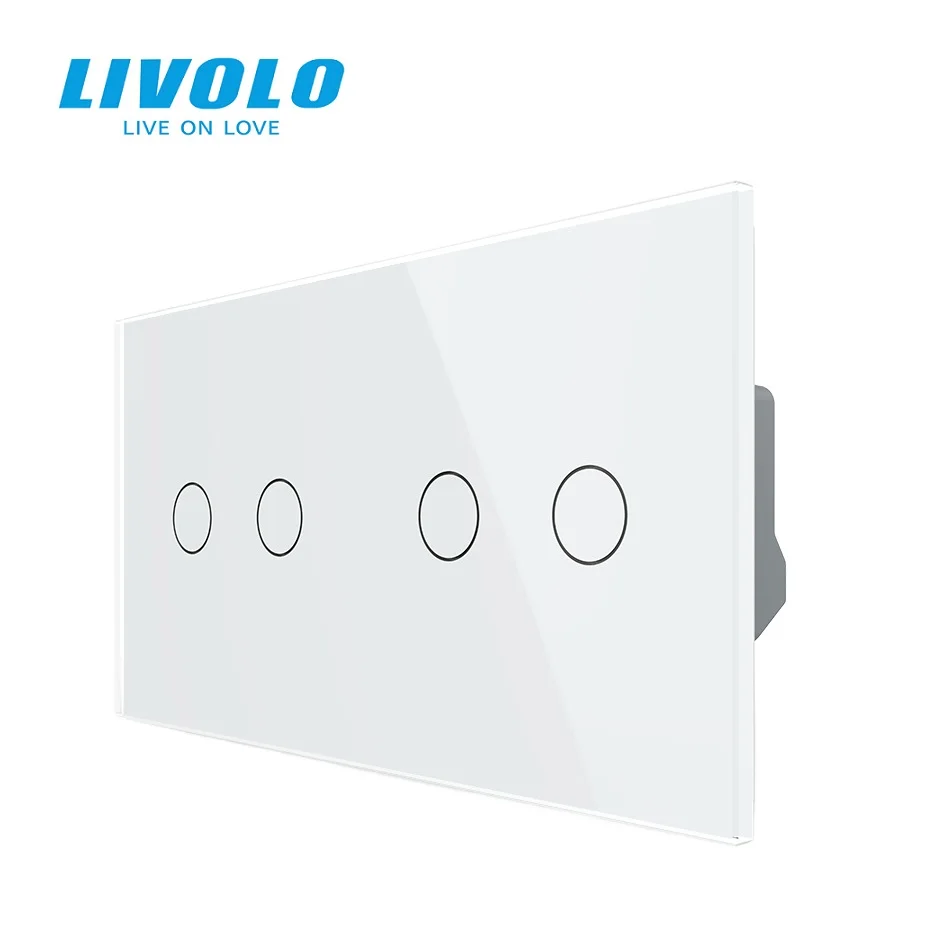 Livolo EU Standard Double Touch Switch 4 Gang 1 Way Luxury Tempered Glass Panel 220-250V 10A Wall Light Switch Easy Install