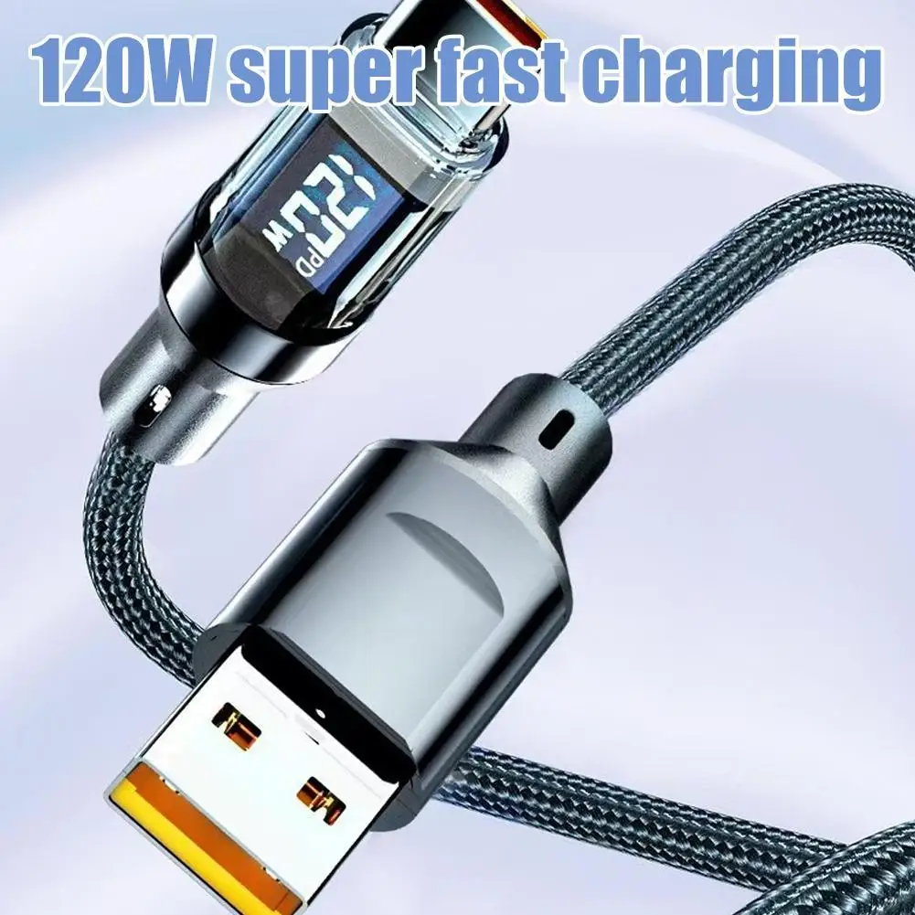 

120 Вт USB-кабель для быстрой зарядки Type-C, светодиодный дисплей, высокоскоростной плетеный кабель для передачи данных для Xiaomi