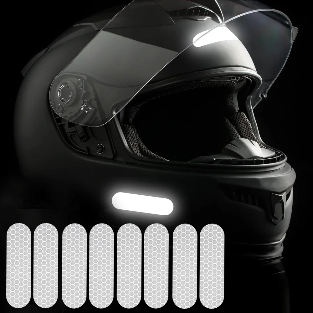 8pcs White Motorcycle Helmet Reflective Strips Stickers Motorcycle Reflector Warning Mark Universal Motorcycle Decor Accessories