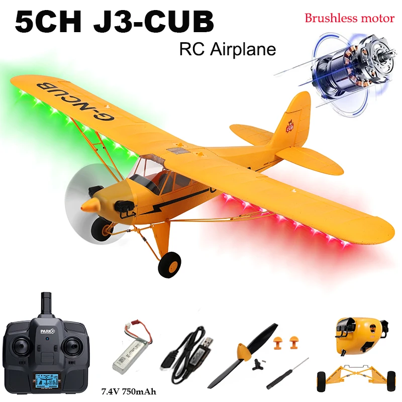 Top 5CH J3-CUB RC Airplane RTF EPP RC 1406 Brushless Motor WLtoys A160 Upgrad 3D/6G System With Night LED Kit For Adult Gift