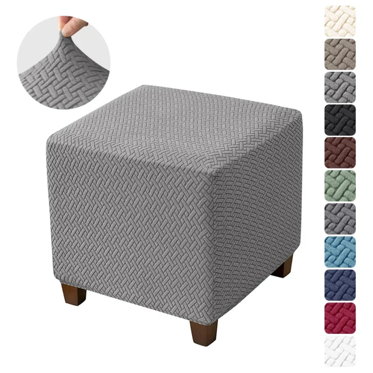 Elegant Square Footstool Slipcover - All-inclusive Anti-dust Jacquard Elastic Stretch Ottoman Stool Cover for Footrest, Perfect