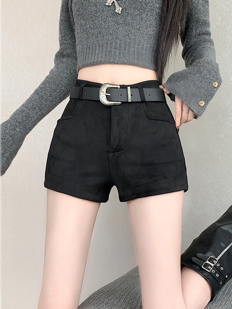 Pantaloncini a gamba larga in velluto di pelle di cervo da donna autunno e inverno nuovi pantaloni con stivali dritti a forma di A ispessiti in peluche a vita alta