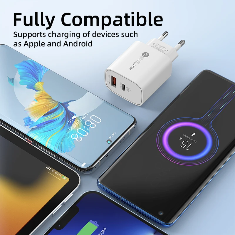 Dual Port Wall Charger USB C Quick Charger PD20W QC3.0 Fast Charging Adapter For iPhone Xiaomi Samsung Huawei EU/US Plug Charger