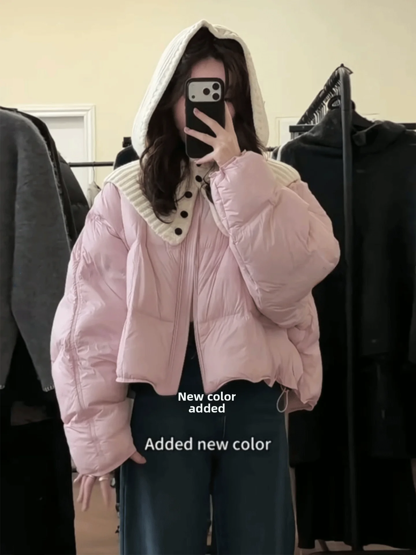 

Cute Pink Bread Sle ort Cotton Jaet Thi Warm Winter Outerwear Korean Faion Women's Loose Fit Zipper Closure Coat