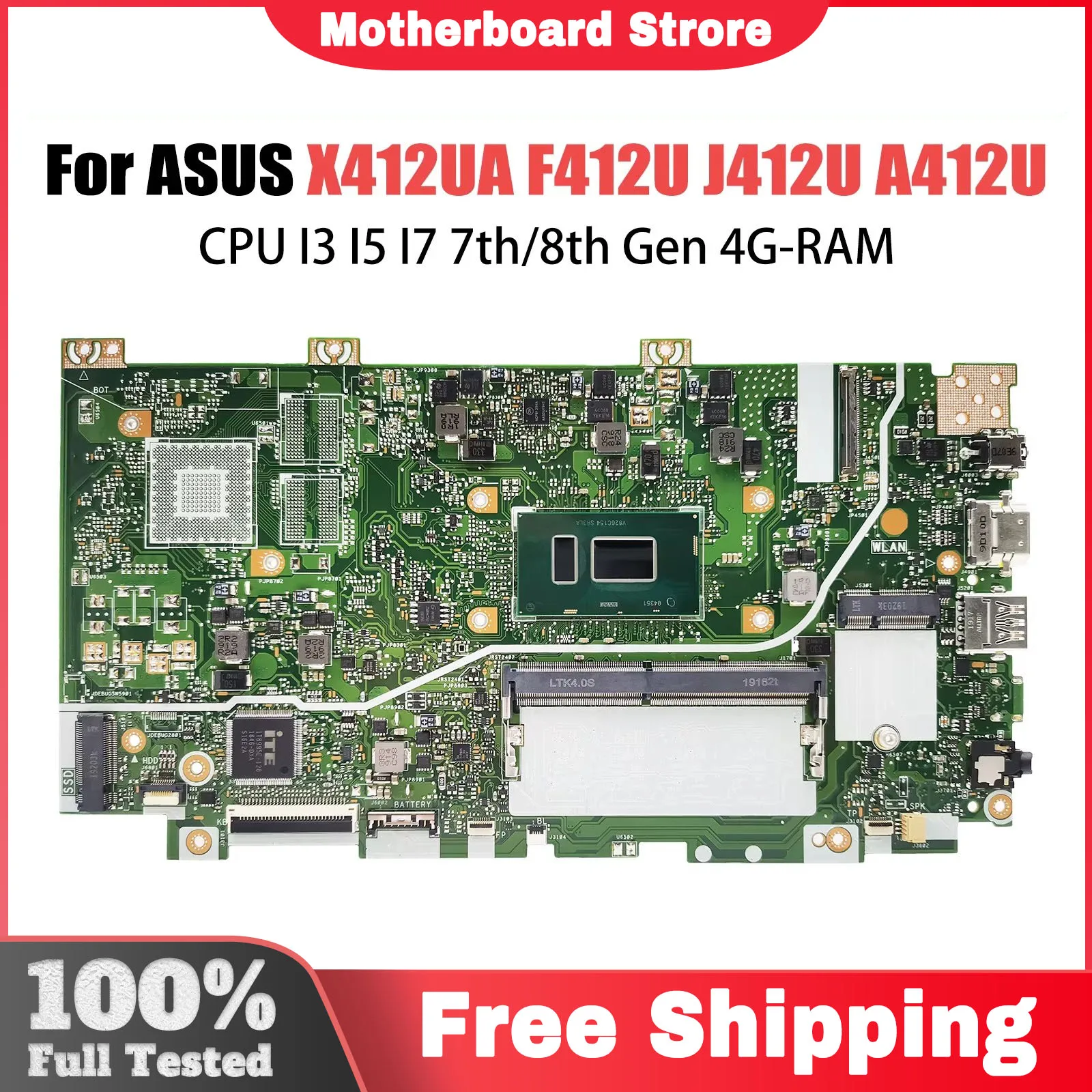 X412UF Mainboard For ASUS X412U F412U A412U J412U X412UA X412UB Laptop Motherboard 4417U I3 I5 I7 8th Gen 4GB/RAM UMA /PM