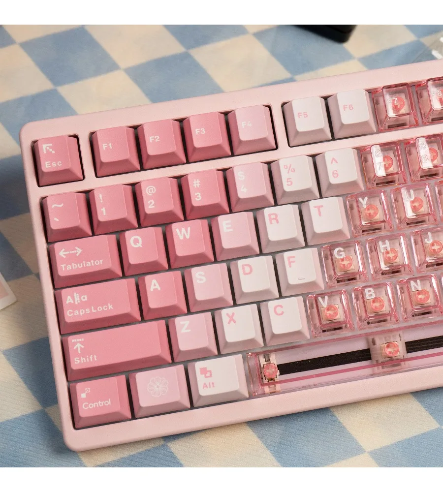 PBT + PC pad printing keycaps original factory compatible with wooting Mint Candy Snow Mountain Blue/Huajian Pink R2 gradient