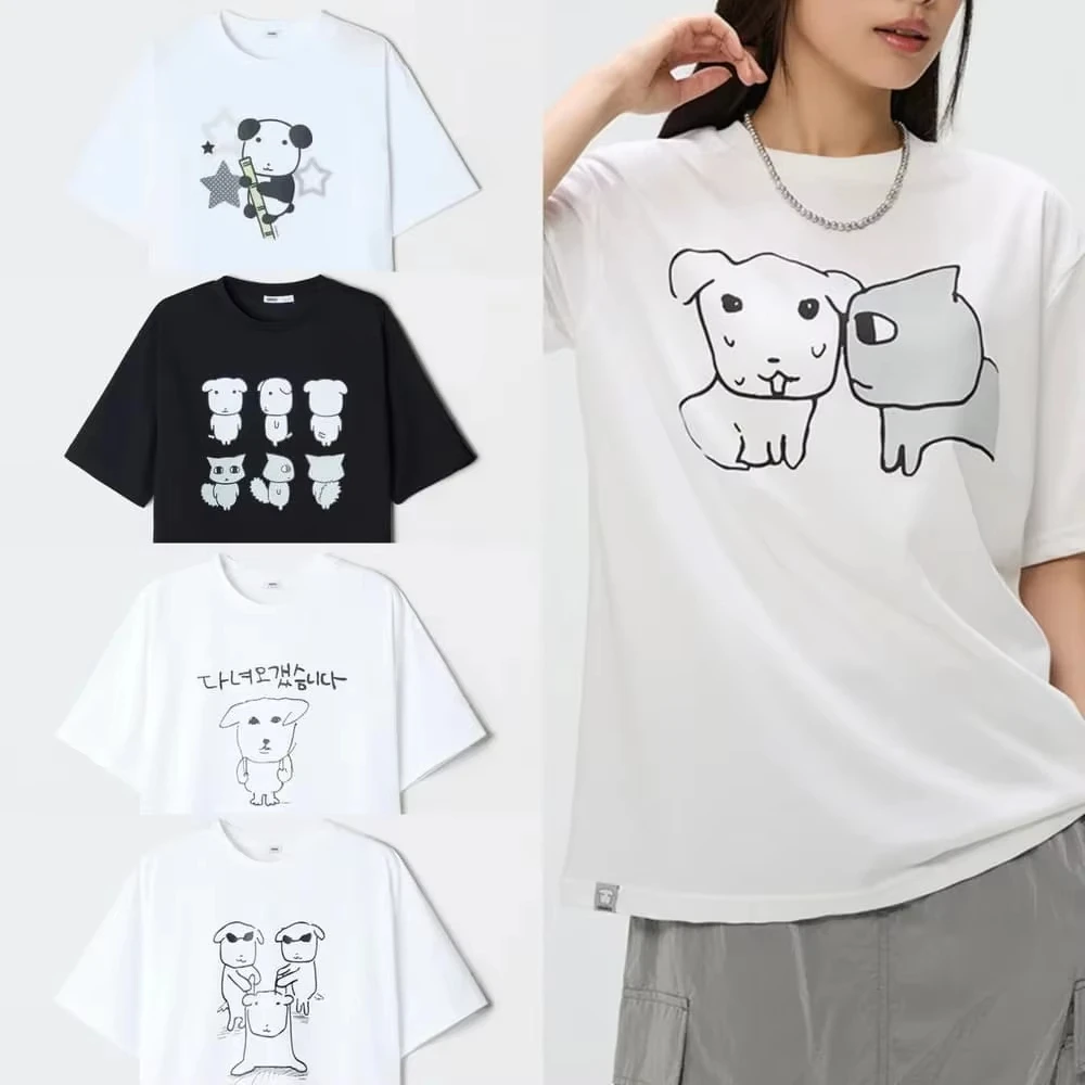Interesting Graphic Korean-style Women's T-shirt Fashionable Harajuku MenT-shirt Casual Summer Puppy Printed Girl's Boy's Tee