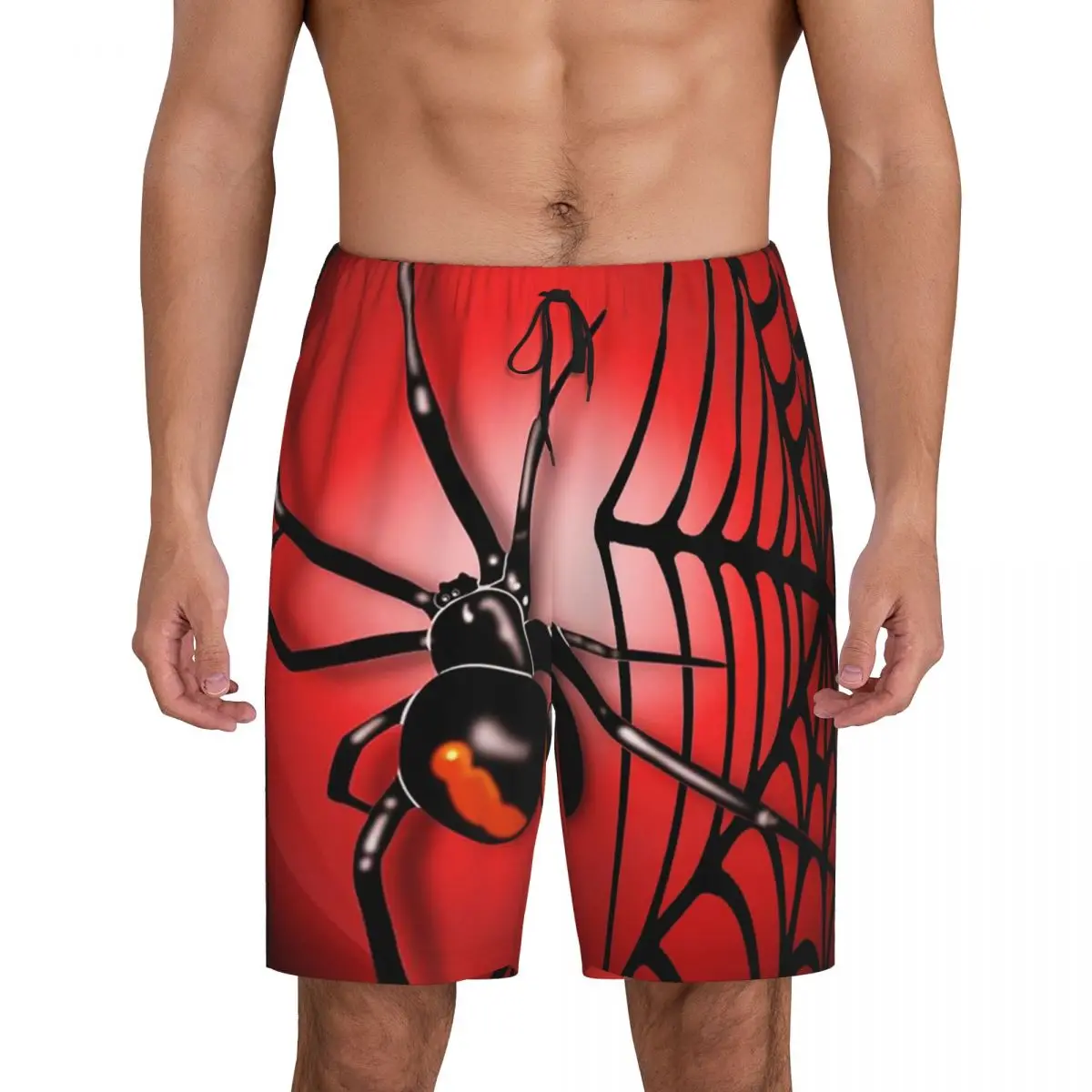 

Custom Printed Men's Red Back Spider Man Web Pajama Bottoms Sleepwear Pjs Sleep Shorts with Pockets