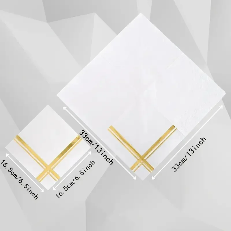 Weiße und goldene Servietten – Set mit 40 Einweg-Cocktail- und Dessertservietten mit Goldbesatz, perfekt für Hochzeitsfeiern und Events – Detail 10