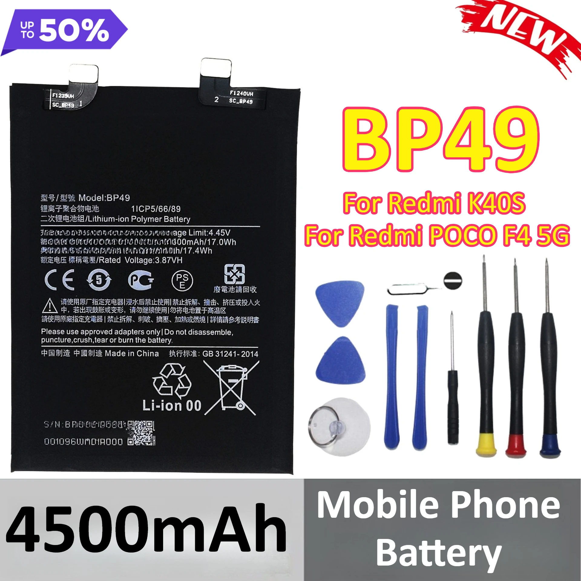 

BP49 4500mAh Mobile Phone Battery For Redmi K40S For Redmi POCO F4 5G Replacement Batteries +Tools