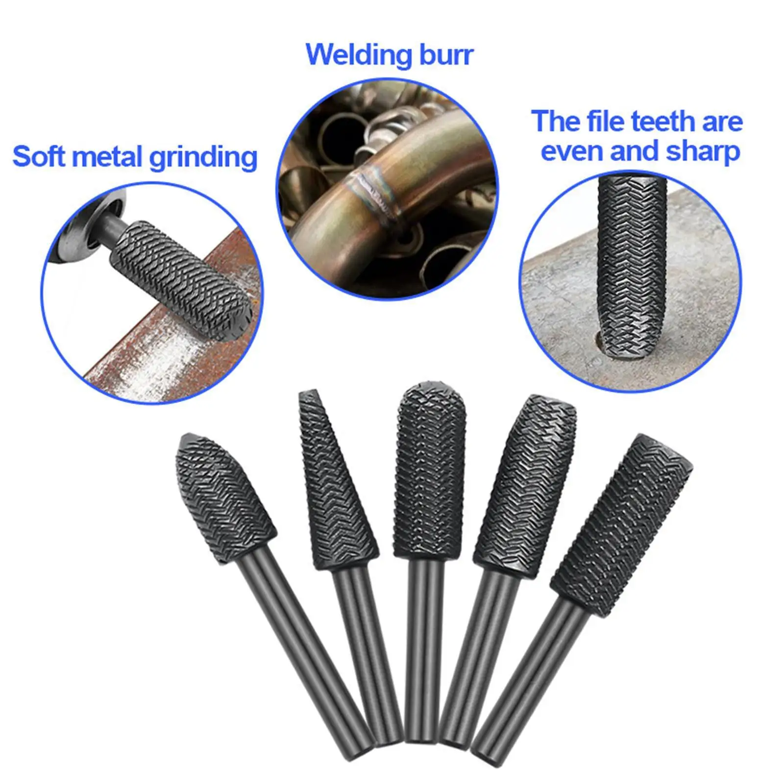 5Pcs Rotary Burr Set 1/4" Shank for Drilling Model & Hobby Applications
