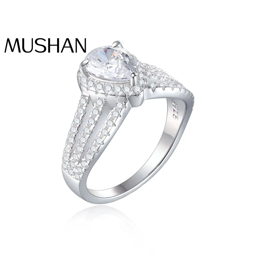 

MuShan Designer Jewelry 925 Sterling Silver Ring Zircon 5A Marquise Bridal Party for Fiancee Rhodium Plated Fine Jewelry Rings