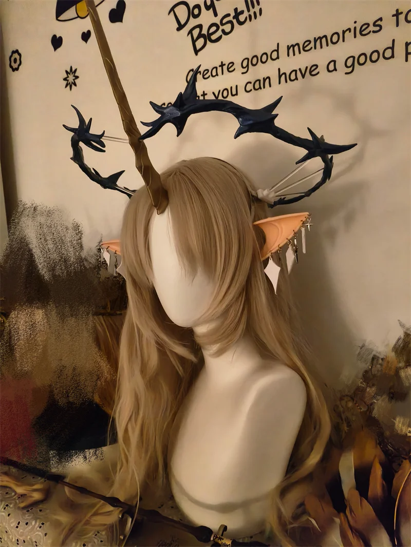 Wuthering ondas cartethyia cosplay headwear acessórios chifres longos ângulo equipamento de cocar anime modelo prop comic-con