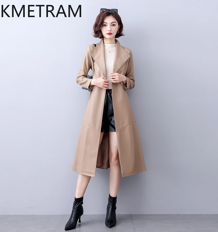 KMETRAM-Chaqueta de piel de oveja auténtica para mujer, abrigo largo por encima de la rodilla, moda coreana, Otoño, novedad de 2024