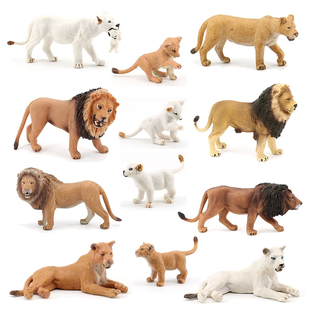 Figure di animali della giungla Giocattoli modello in plastica Leone Lionet Lioness Action Figure Figurine di animali selvatici Regali per bambini Giochi di giocattoli per bambini