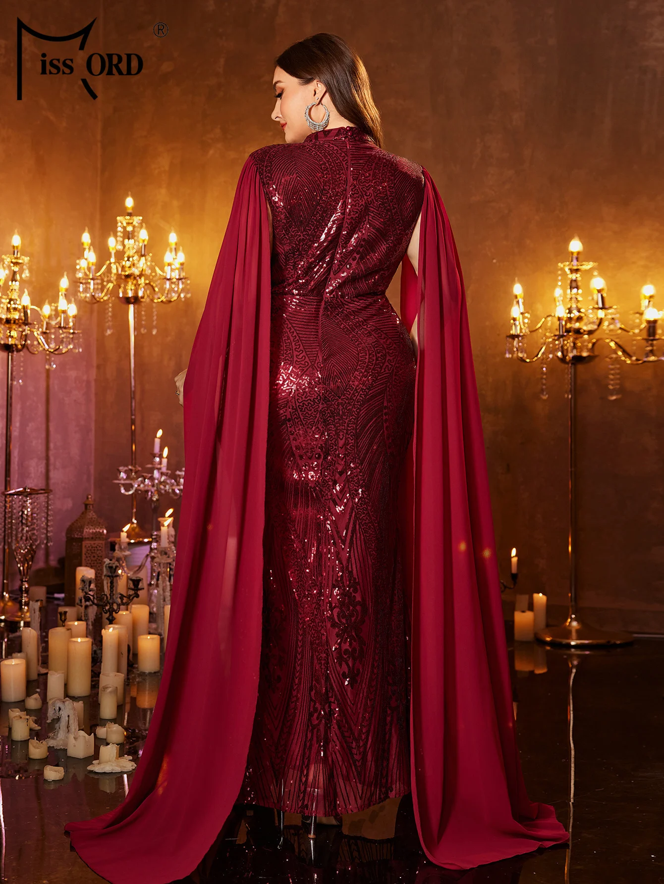 Missord New Plus Size Geometric Sequin Mermaid Evening Gown Wedding Birthday Party Elegant Beautiful Women's Graduation Dresses