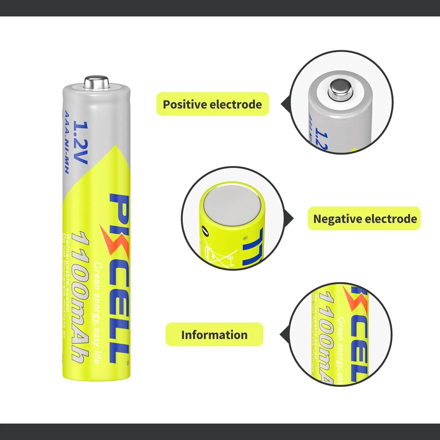 10PC PKCELL 1.2v AAA High Capacity 1100mAh NiMH AAA Battery Nickel-Metal Hydride Rechargeable NiMH Batteries For Remote Controls