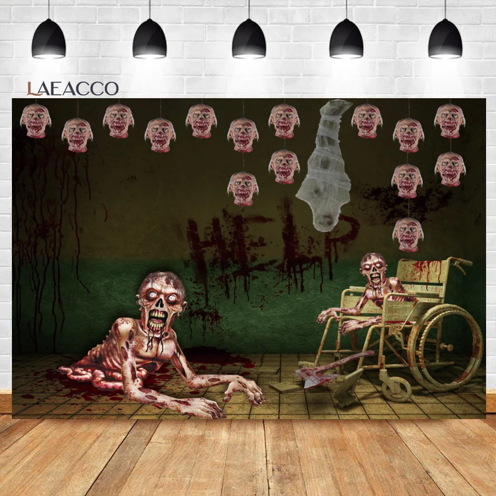 

Laeacco Horror Halloween Haunted House Backdrop Bloody Skull Ghosts Mansion Party Scene Adults Portrait Photography Background