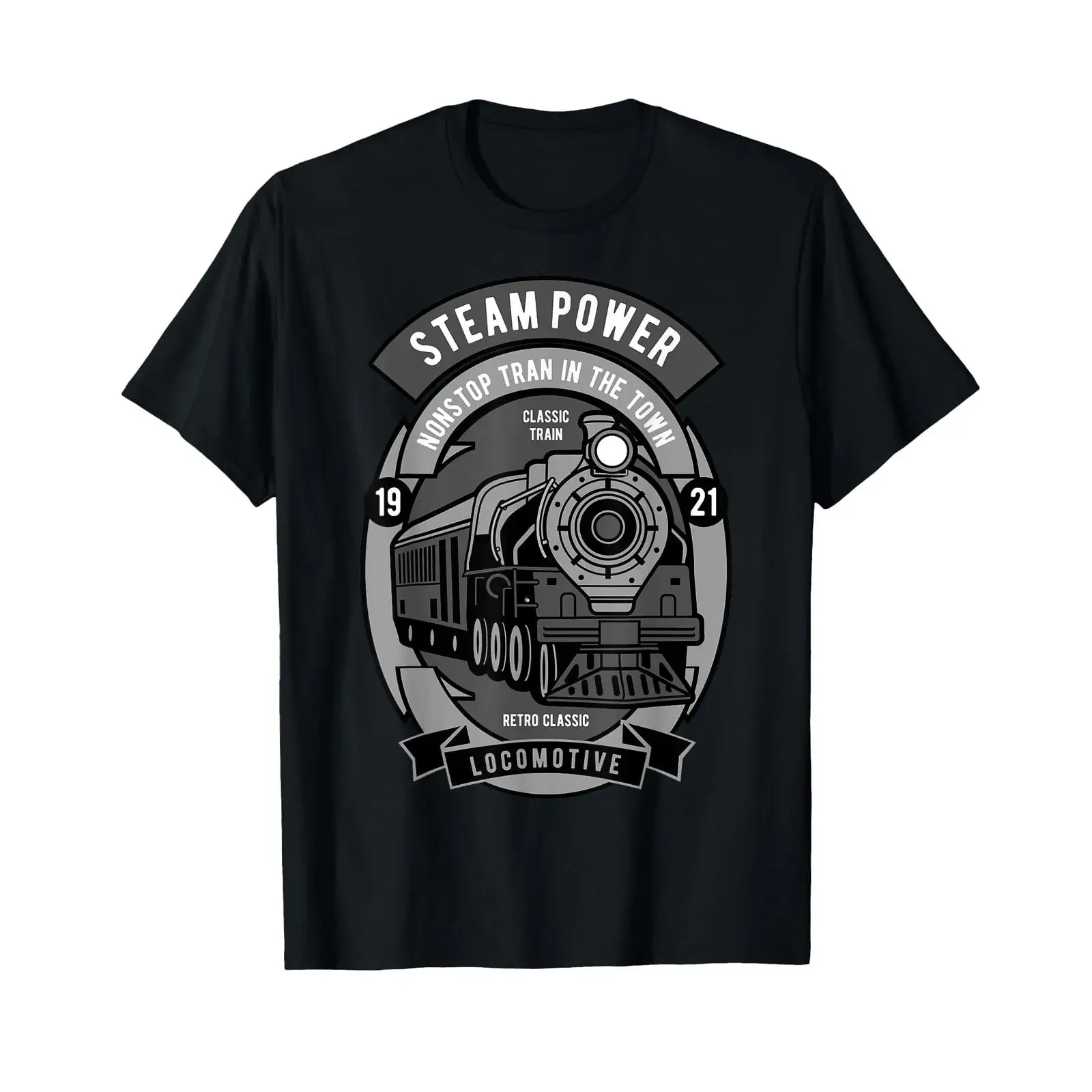 Steam Train Classic Locomotive T Shirt Black S vintage Washed Versatile graphic fashion Breathable streetwear Stylish Soft