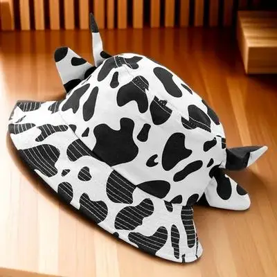 

Cow Print Bucket Hat Women Summer Beach Sunshade White Outdoor Anti UV Cap Fashionable Lightweight One Size Fits Most