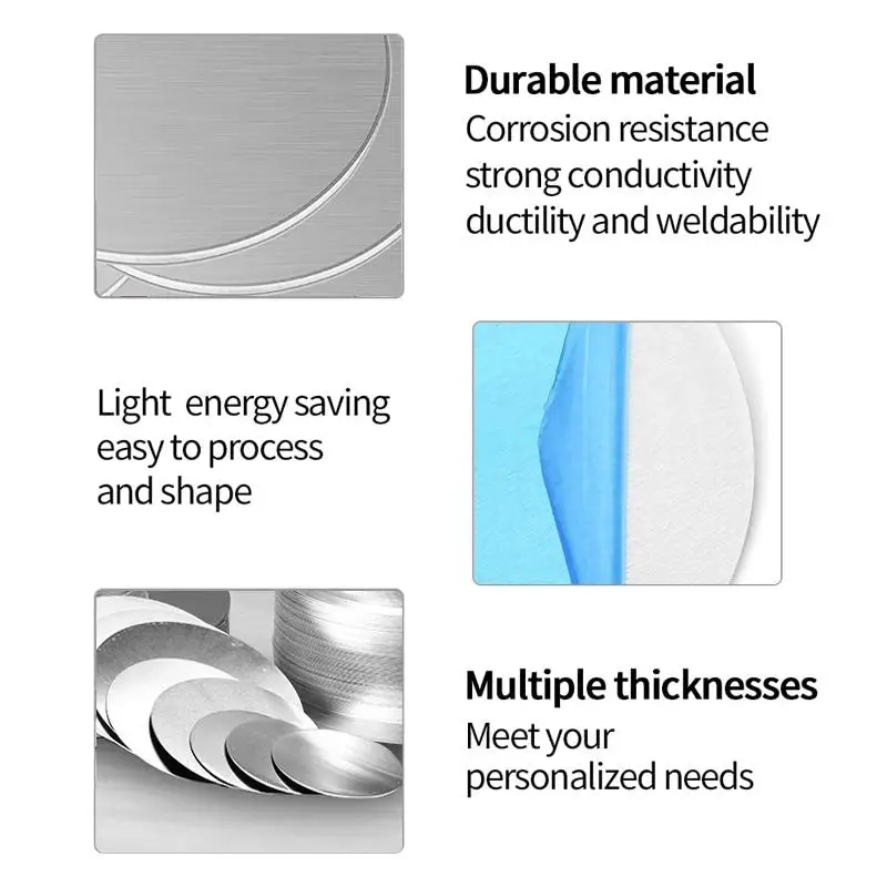 1060 금속 알루미늄 디스크 두께 0.5mm ~ 6mm 직경 50mm 80mm 120mm, DIY 금속 기계 절단 프레임 원형 알루미늄 플레이트, 1 개