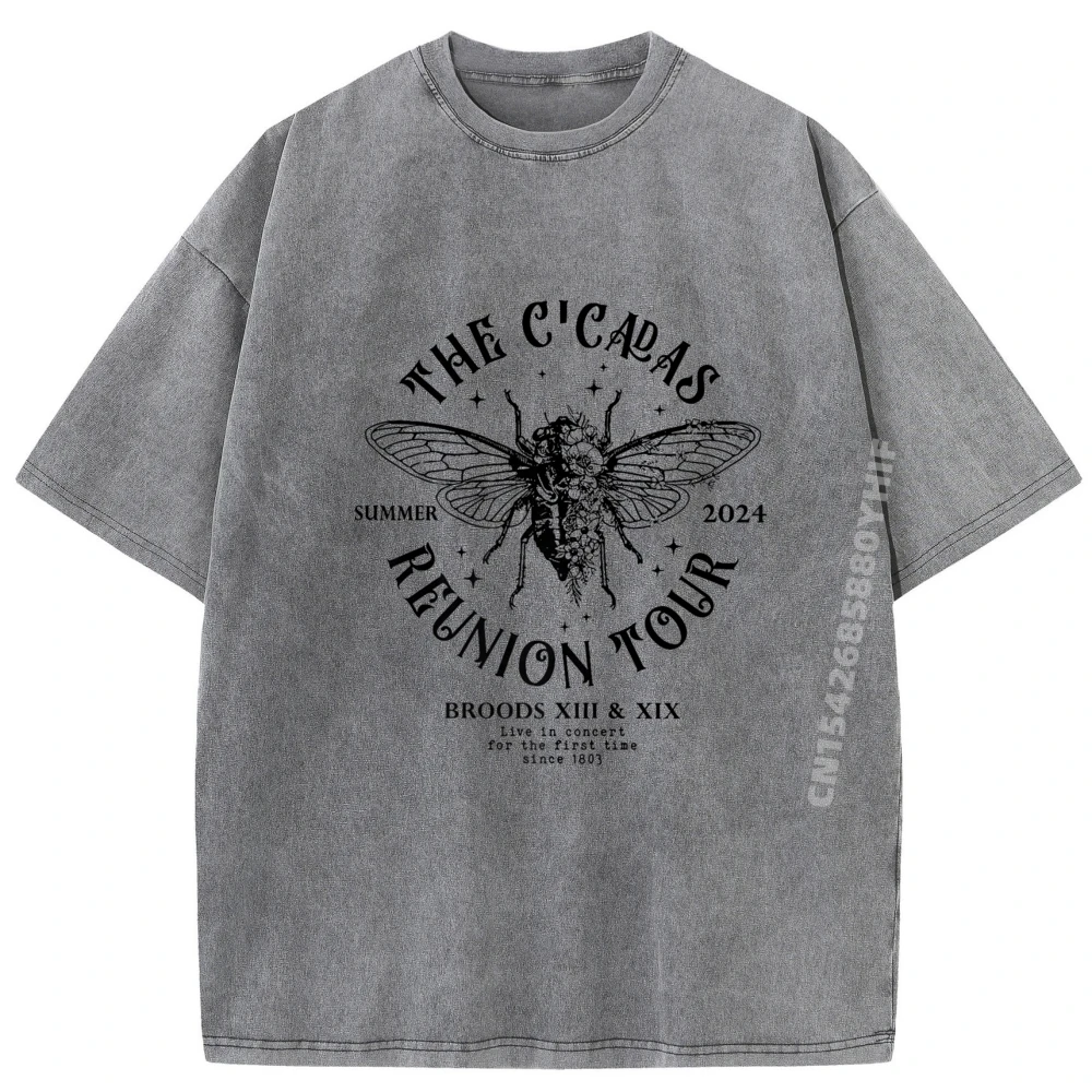 

Printed Tees The Cicada Reunion U.S Tour Summer Women's Tops & Tees Retro Washed T Shirts Men Graphic T-shirt
