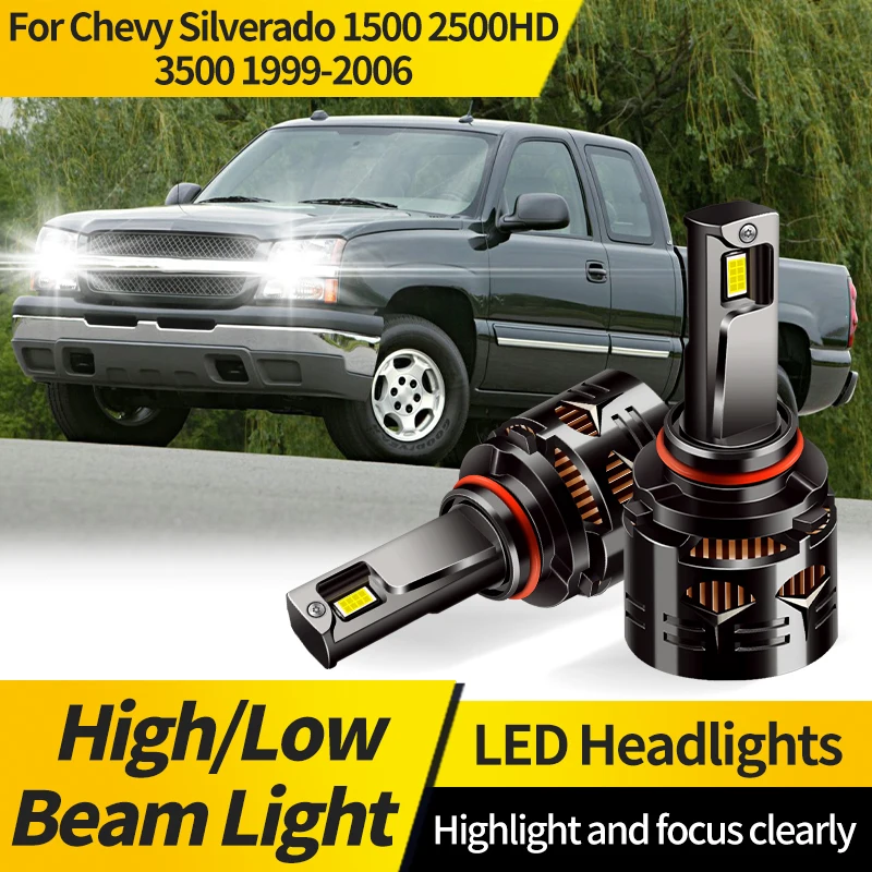 

2PCS 9005 HB3 LED Headlight Bulb 9006 HB4 Super Bright Auto Hi/Lo Beam Turbo Bulb For Chevy Silverado 1500 2500HD 3500 1999-2006