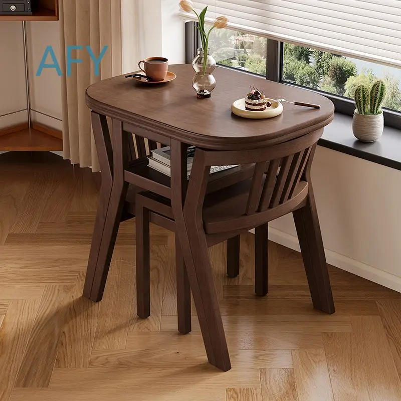 Solid Wood Dining Table Set for Small Apartment Balcony Study Desk Furniture Coffee Table 3 Piece Modern Home Compact Table