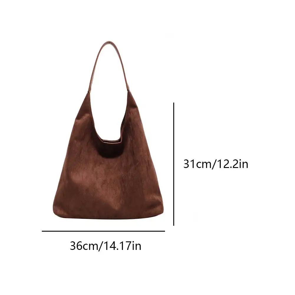 Women Suede Shoulder Bag Retro Single Shoulder Bag Solid Color Simple Tote Handbag Hasp Closure Vintage Hobo Bag Top Handle Bag