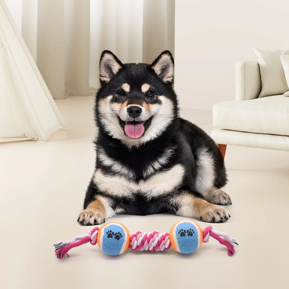 Bite Resistant Dog Toy Self Play Molar Rope Ball Cotton Chew