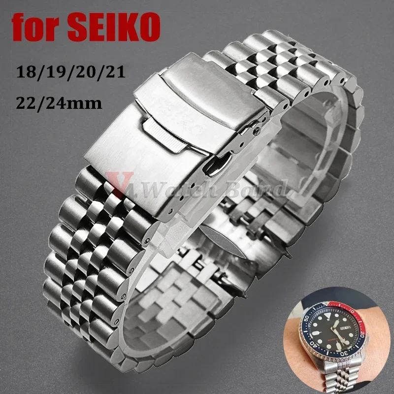 Para Seiko SKX007 009 pulsera Jubilee extremo curvado 316L correa de acero inoxidable sólido accesorio de reloj para hombre 18mm 19 20 21mm 22mm 24mm