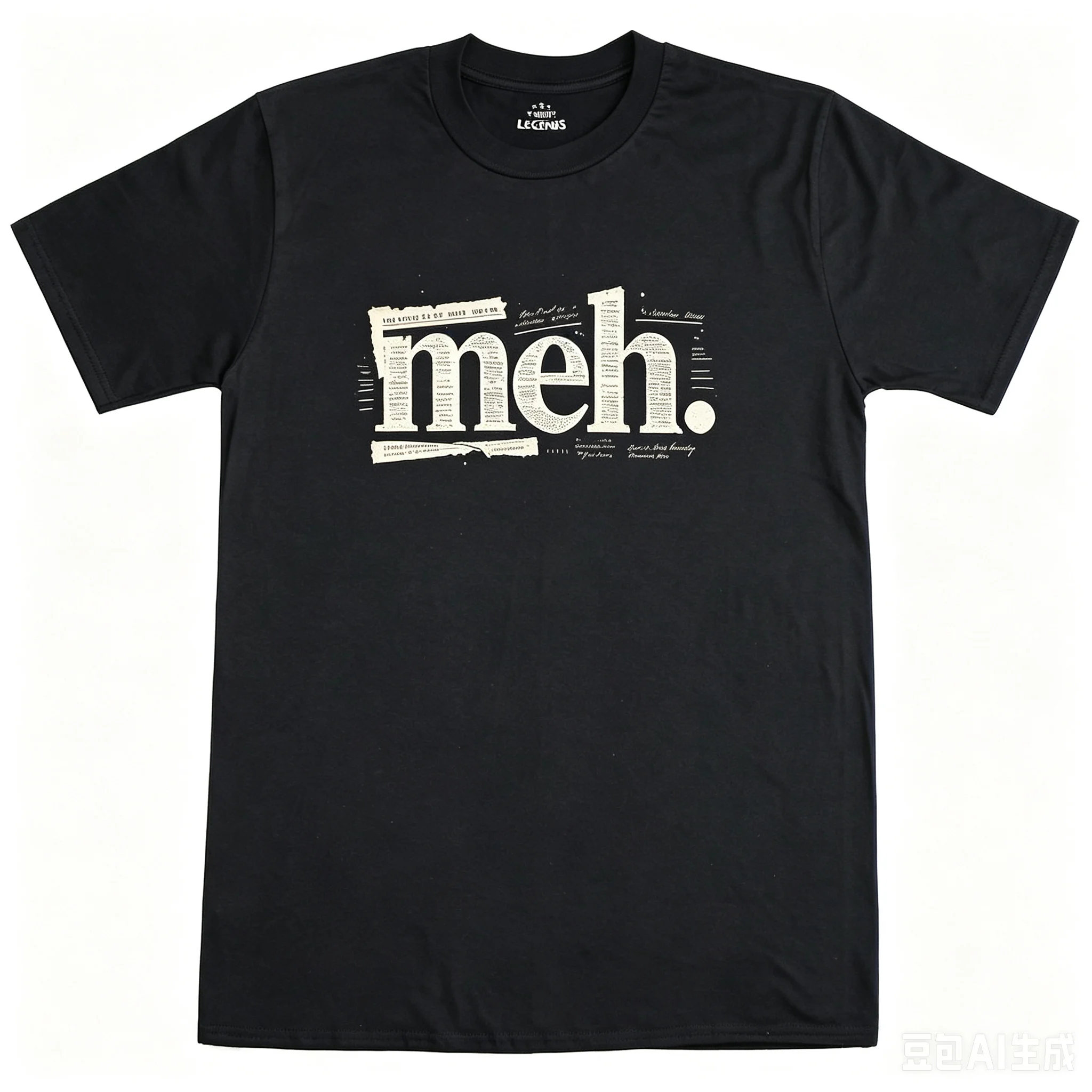 Vintage Newspaper Texture Meh Slogan Graphic T Shirt Unisex Funny Casual Crew Neck Short Sleeve Streetwear Tee