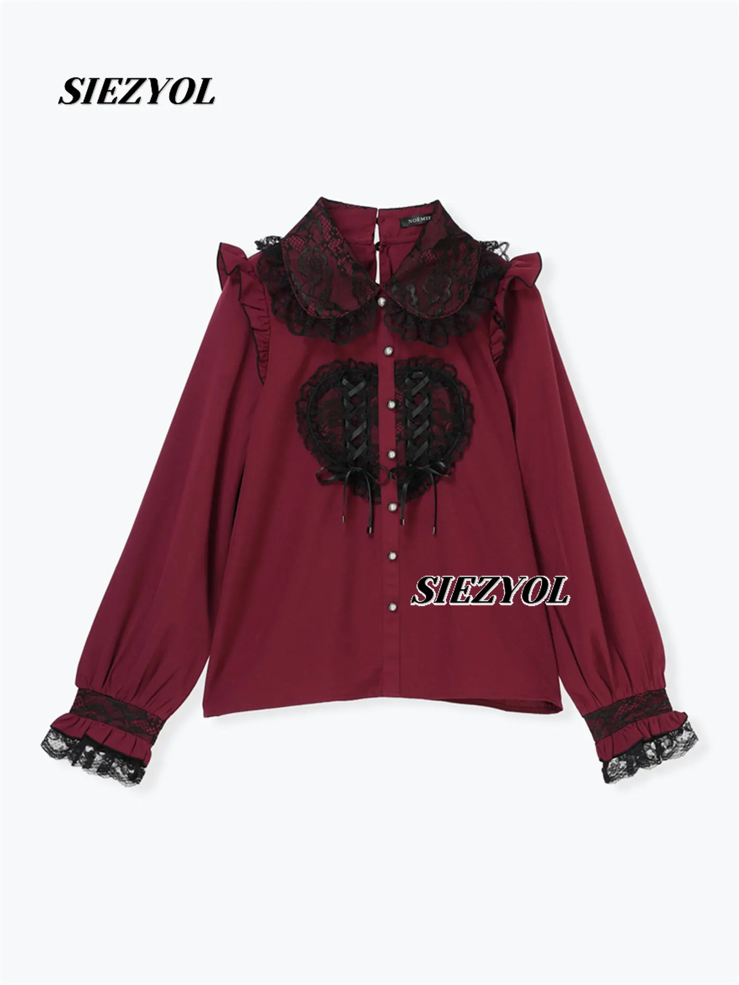 

Japanese Style New Cute Heart Lace Peter Pan Collar Bow Shirt Sweet Versatile Long Sleeve Tops Camisas for Spring and Autumn